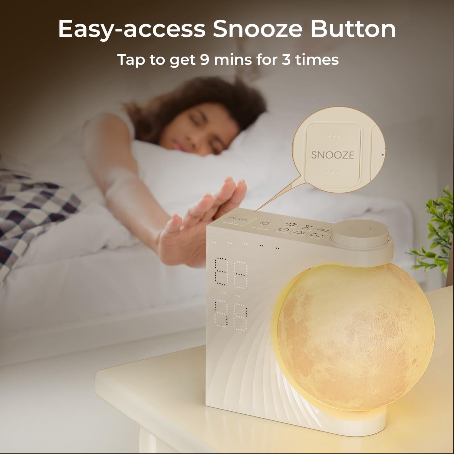 ClockOzi Sunrise Alarm Clock with 15 Nature Sounds, Gradual 10-Min Simulation and 10-Color Moon Lamp