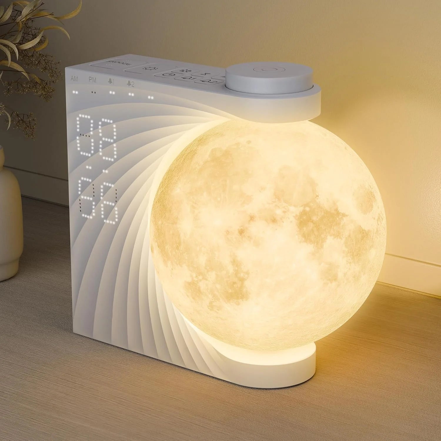 ClockOzi Sunrise Alarm Clock with 15 Nature Sounds, Gradual 10-Min Simulation and 10-Color Moon Lamp