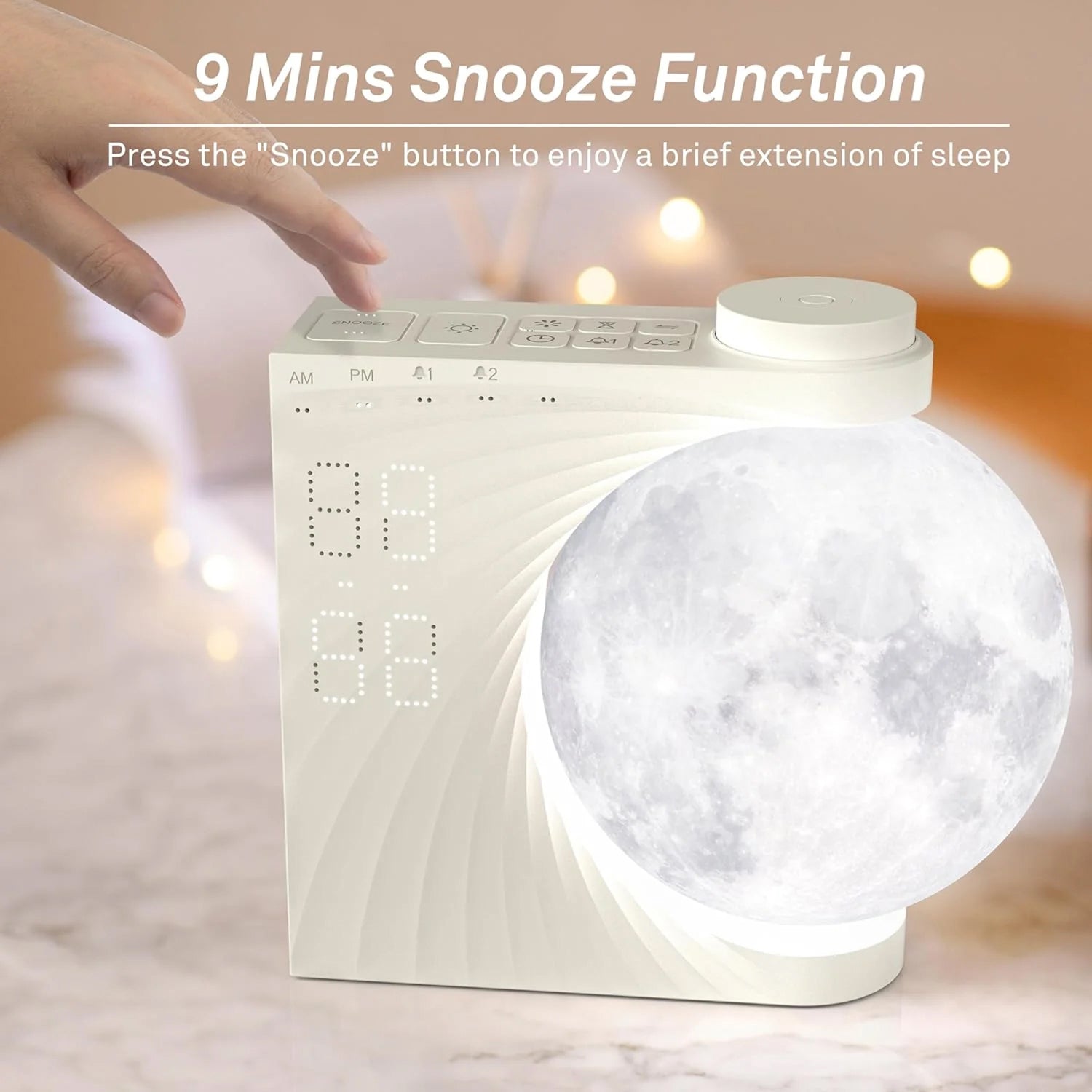 ClockOzi Sunrise Alarm Clock with 15 Nature Sounds, Gradual 10-Min Simulation and 10-Color Moon Lamp