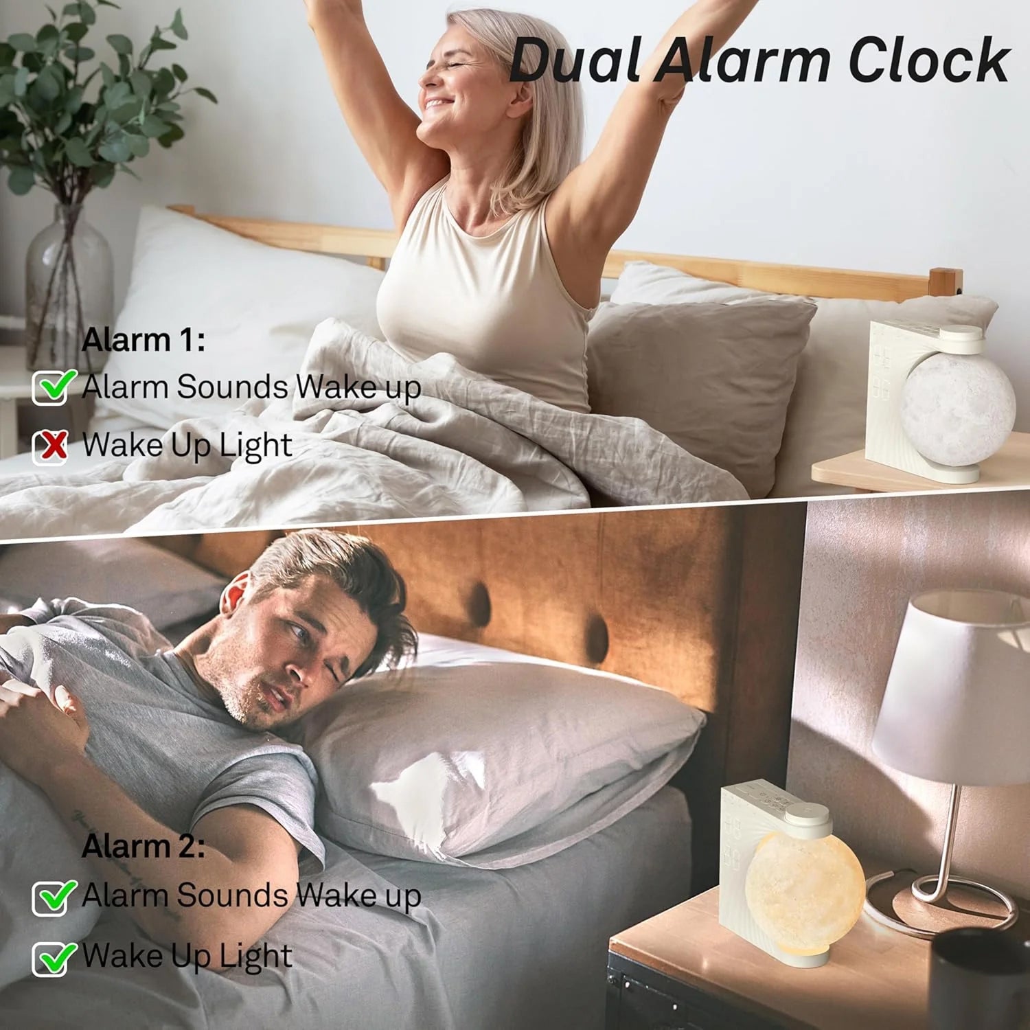 ClockOzi Sunrise Alarm Clock with 15 Nature Sounds, Gradual 10-Min Simulation and 10-Color Moon Lamp