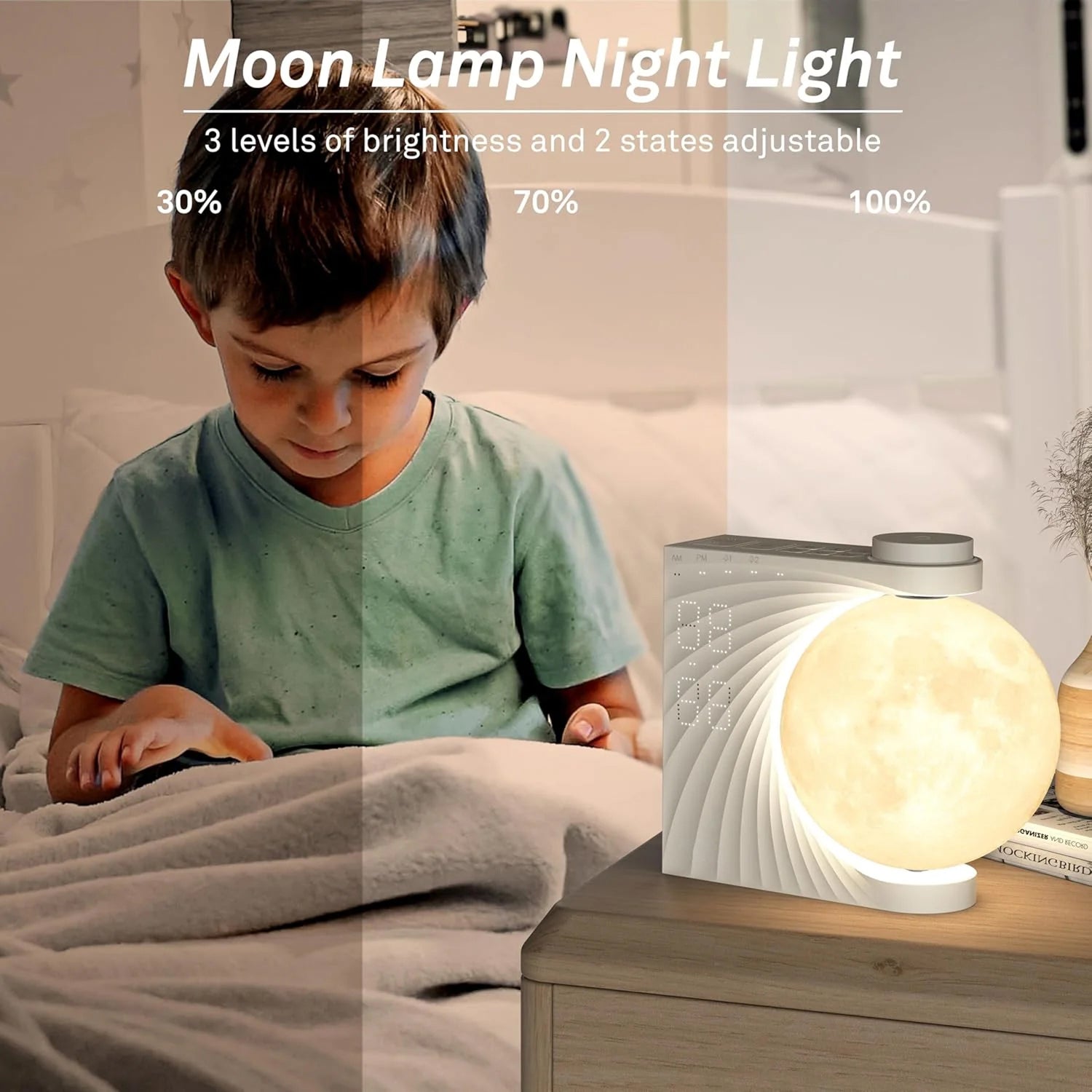 ClockOzi Sunrise Alarm Clock with 15 Nature Sounds, Gradual 10-Min Simulation and 10-Color Moon Lamp