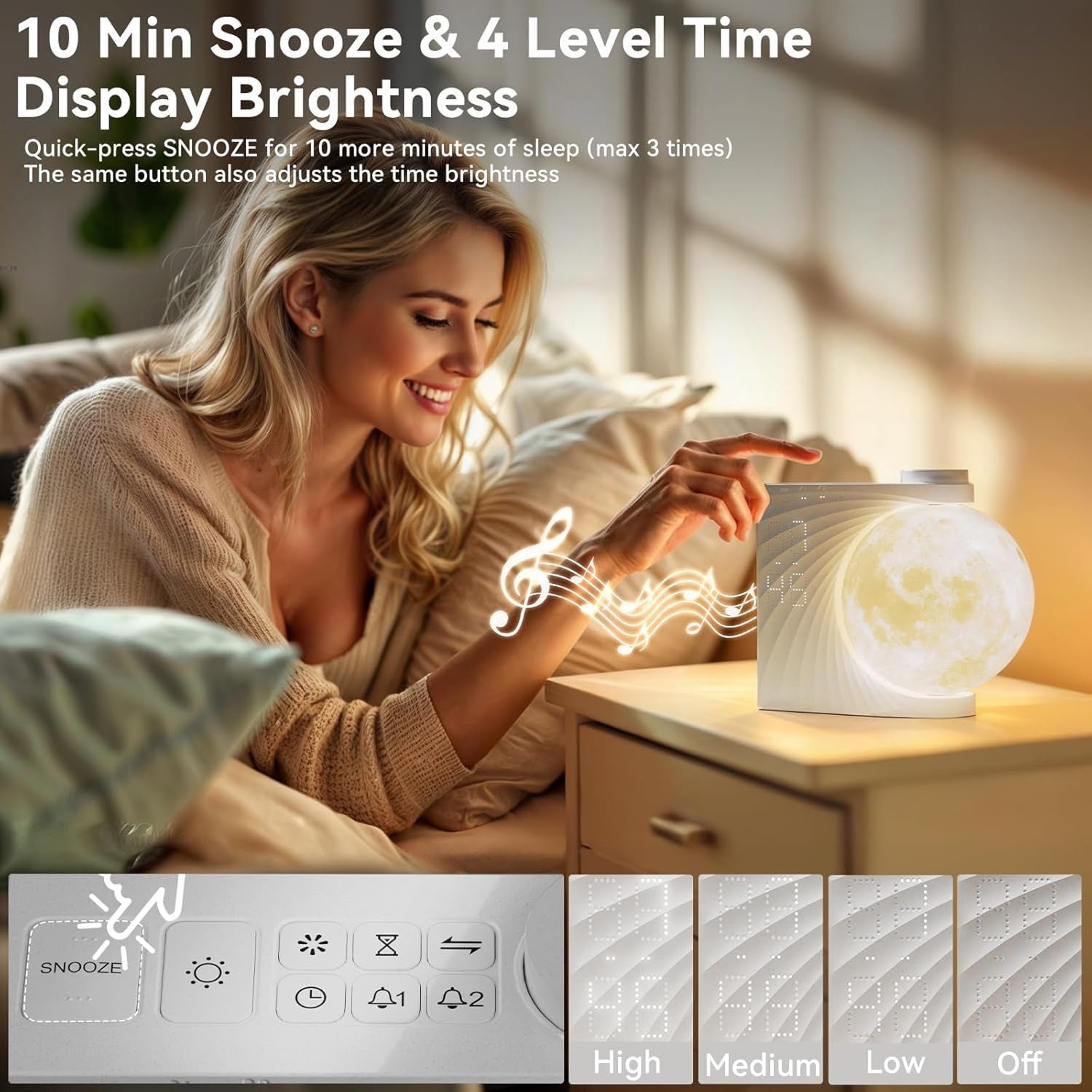 ClockOzi Sunrise Alarm Clock with 15 Nature Sounds, Gradual 10-Min Simulation and 10-Color Moon Lamp