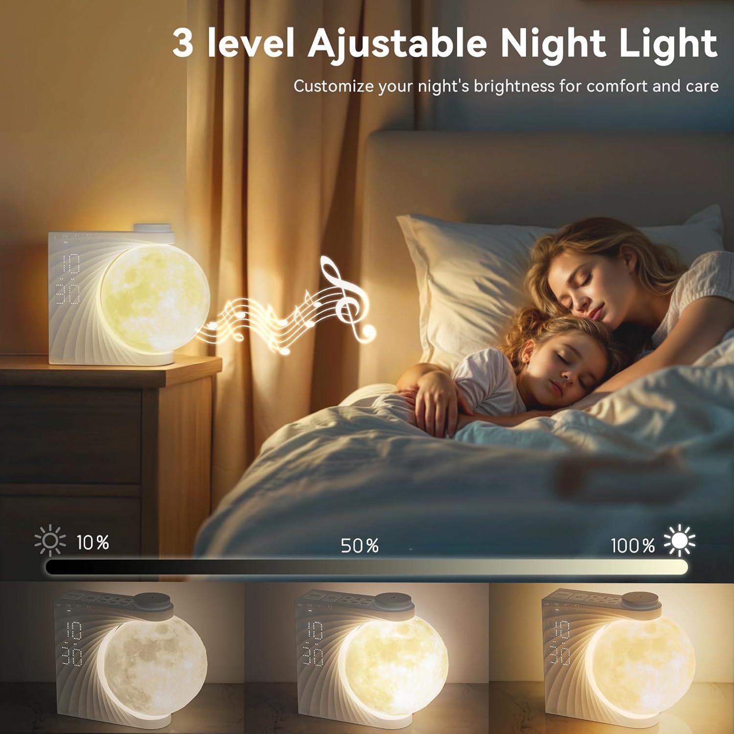 ClockOzi Sunrise Alarm Clock with 15 Nature Sounds, Gradual 10-Min Simulation and 10-Color Moon Lamp