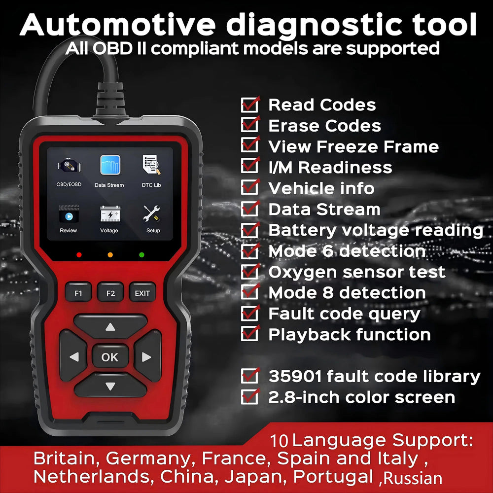 CodiRedix Car Code Reader OBD2 Scanner 35,000+ DTC Library Mode 6/8 Emissions Tool