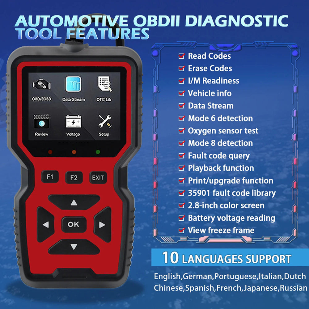 CodiRedix Car Code Reader OBD2 Scanner 35,000+ DTC Library Mode 6/8 Emissions Tool