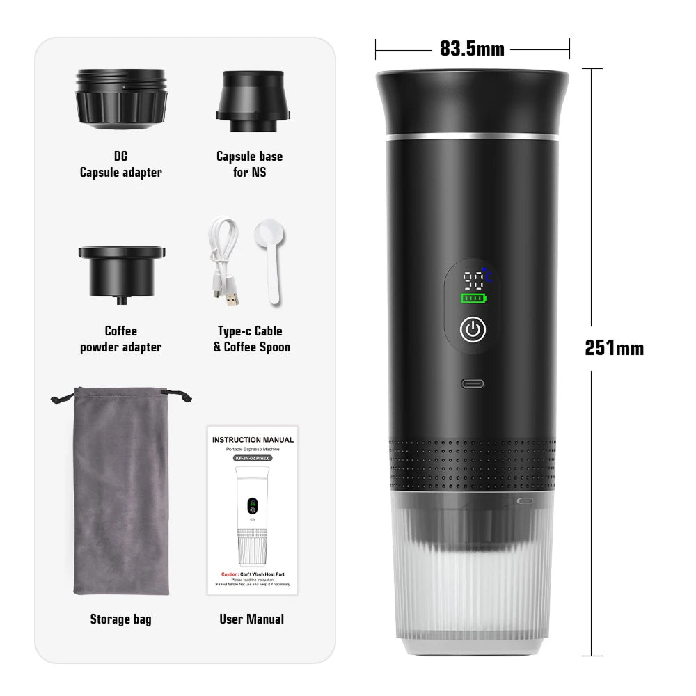 CofiMika Portable Coffee Maker - 20 Bar High-Pressure Espresso Machine with Heating Element, 7500mAh Battery for DG, NS Capsules