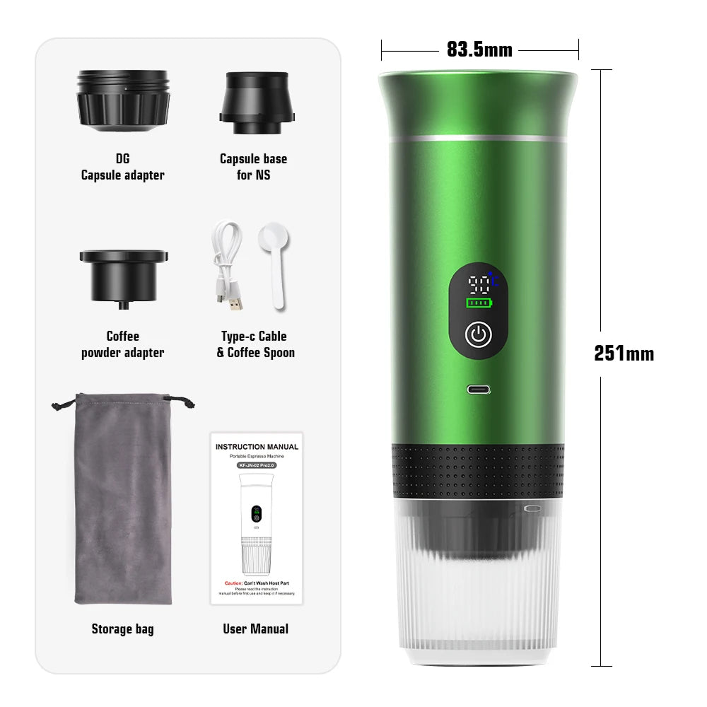 CofiMika Portable Coffee Maker - 20 Bar High-Pressure Espresso Machine with Heating Element, 7500mAh Battery for DG, NS Capsules