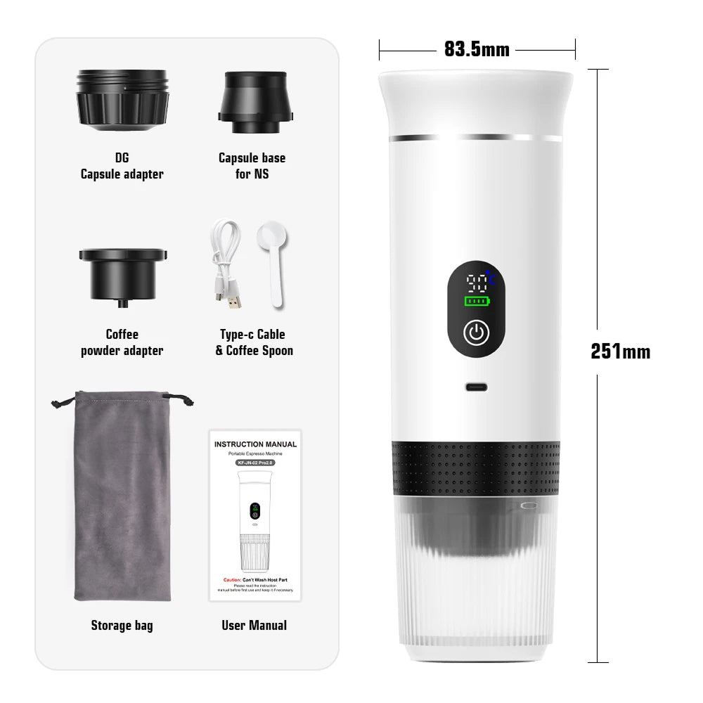 CofiMika Portable Coffee Maker - 20 Bar High-Pressure Espresso Machine with Heating Element, 7500mAh Battery for DG, NS Capsules