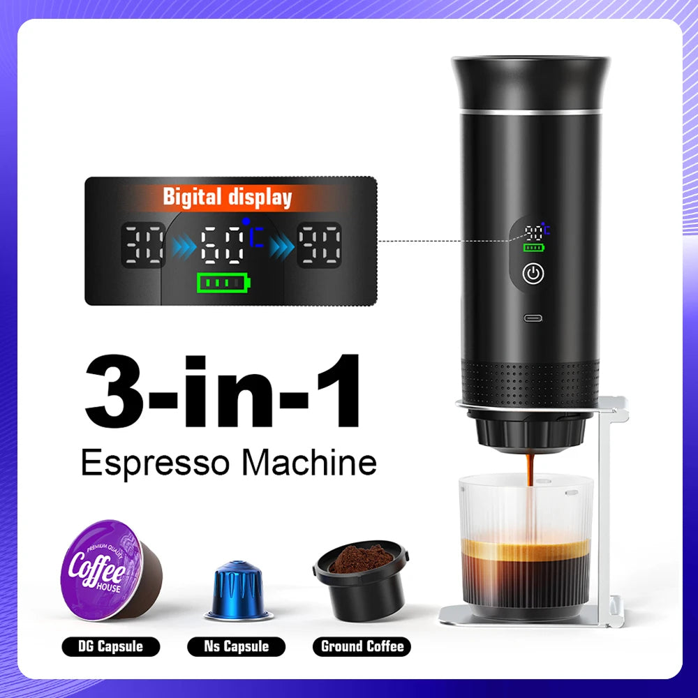 CofiMika Portable Coffee Maker - 20 Bar High-Pressure Espresso Machine with Heating Element, 7500mAh Battery for DG, NS Capsules