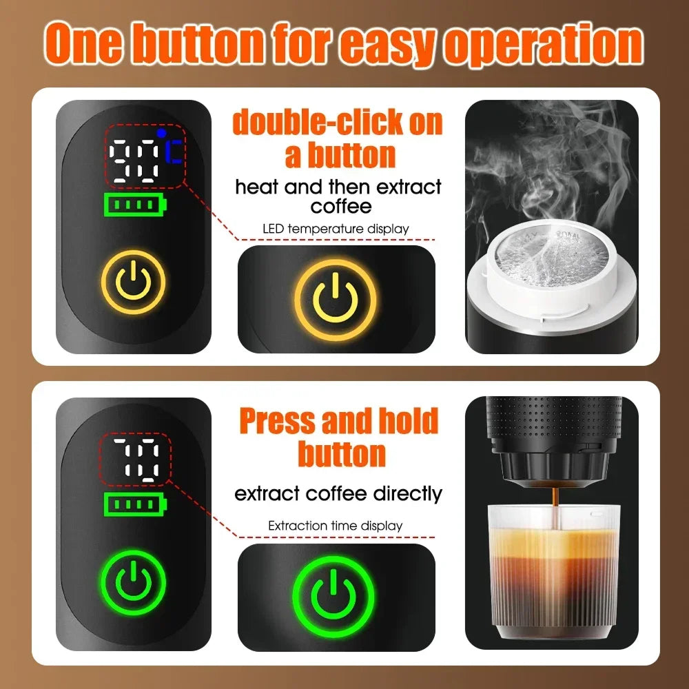 CofiMika Portable Coffee Maker - 20 Bar High-Pressure Espresso Machine with Heating Element, 7500mAh Battery for DG, NS Capsules