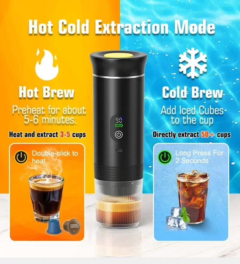 CofiMika Portable Coffee Maker - 20 Bar High-Pressure Espresso Machine with Heating Element, 7500mAh Battery for DG, NS Capsules