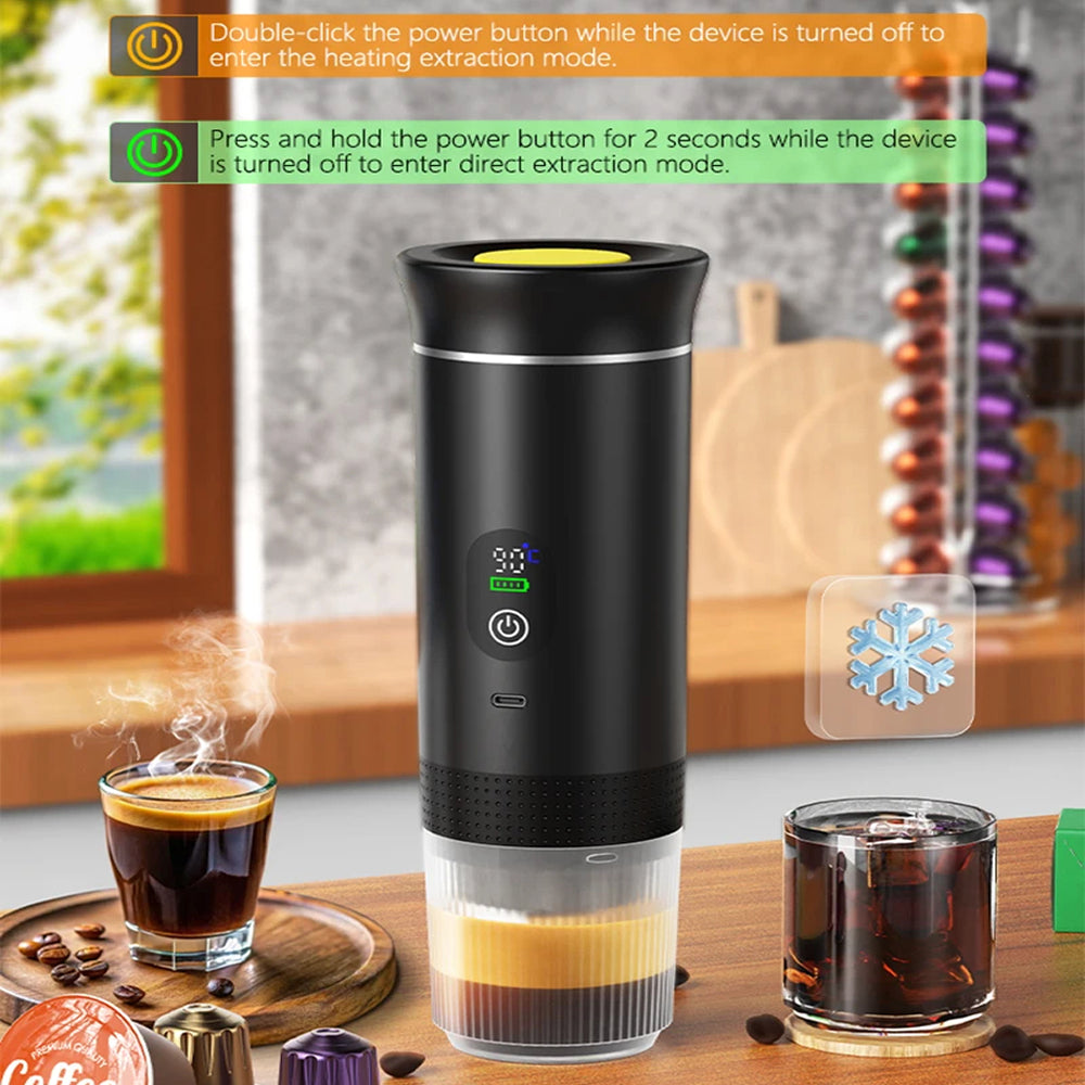 CofiMika Portable Coffee Maker - 20 Bar High-Pressure Espresso Machine with Heating Element, 7500mAh Battery for DG, NS Capsules