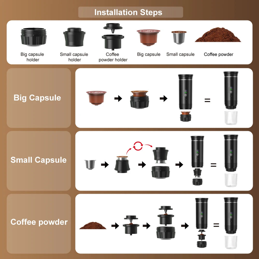 CofiMika Portable Coffee Maker - 20 Bar High-Pressure Espresso Machine with Heating Element, 7500mAh Battery for DG, NS Capsules