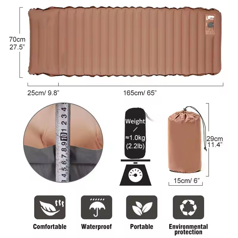 CoziVixy 10cm Extra-Thick Sleeping Pad with Integrated Foot Pump and 16cm Built-in Pillow