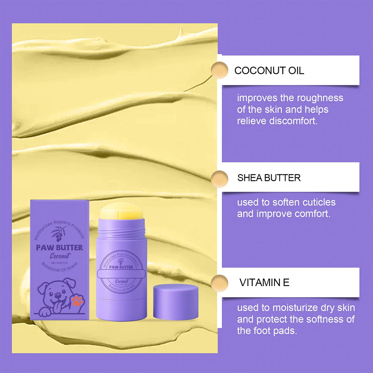 DeaEllant Dog Paw Balm All-Natural Organic Moisturizer for Dry Cracked Paws