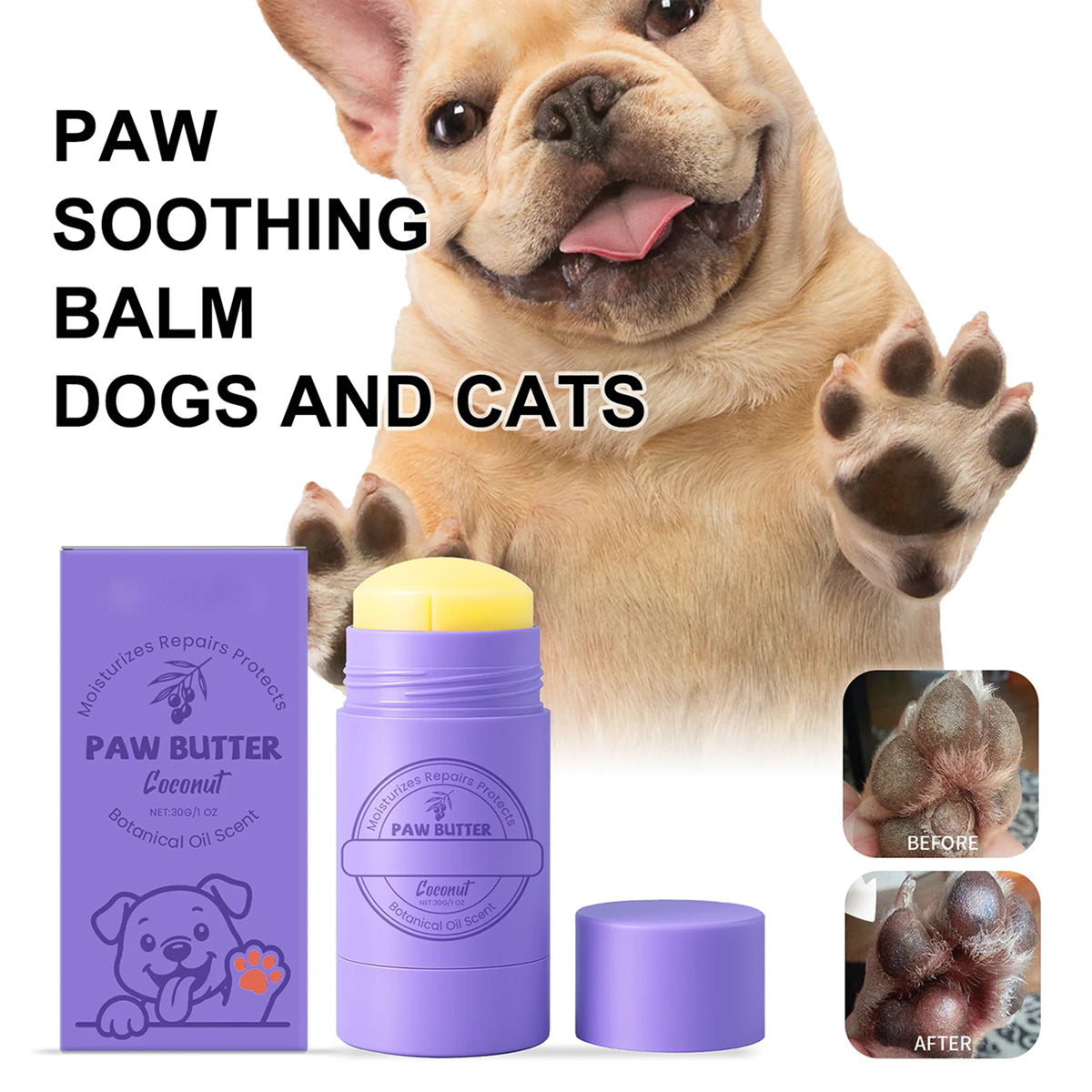 DeaEllant Dog Paw Balm All-Natural Organic Moisturizer for Dry Cracked Paws