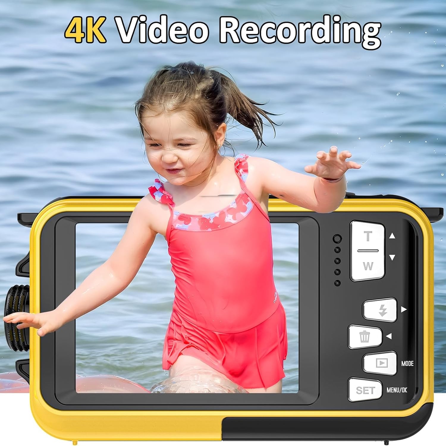 DeepyShot 4K UHD Waterproof Digital Camera 56MP Dual-Screen Selfie Design with 11FT Depth and Floatable Construction