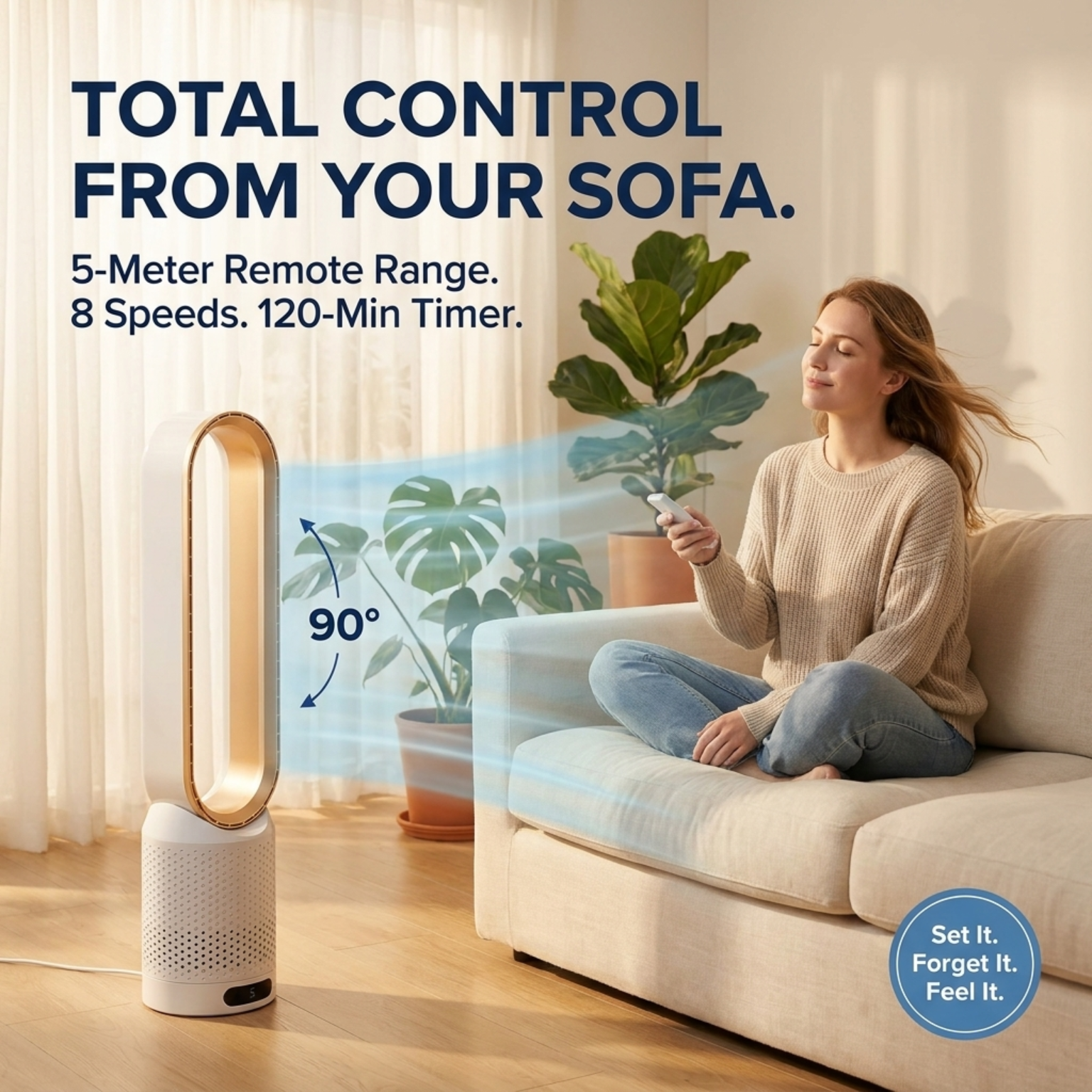 WhisParu Quiet Bladeless Tower Fan with Air Purification