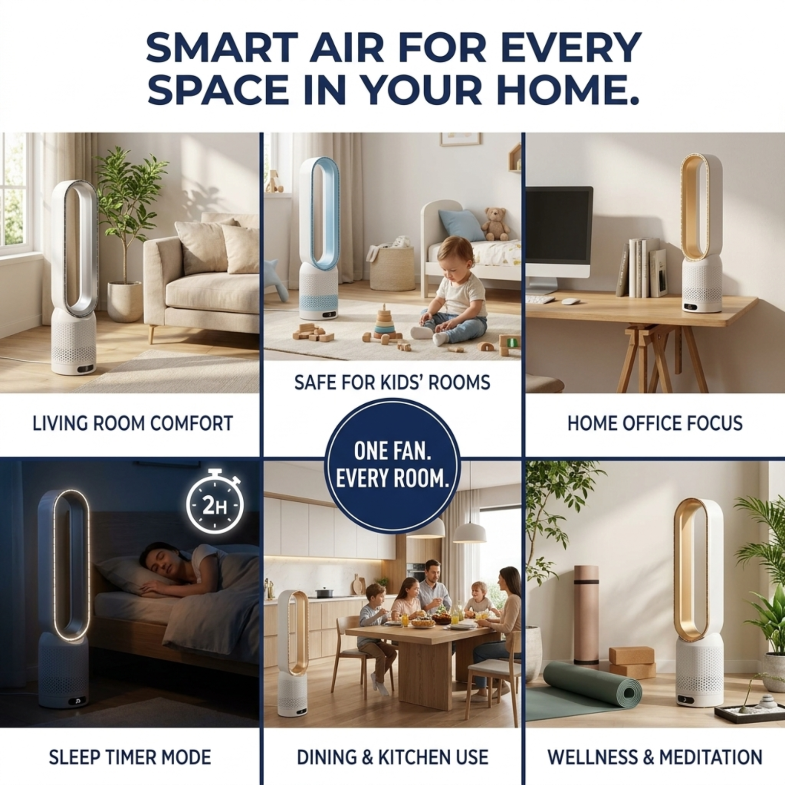 WhisParu Quiet Bladeless Tower Fan with Air Purification
