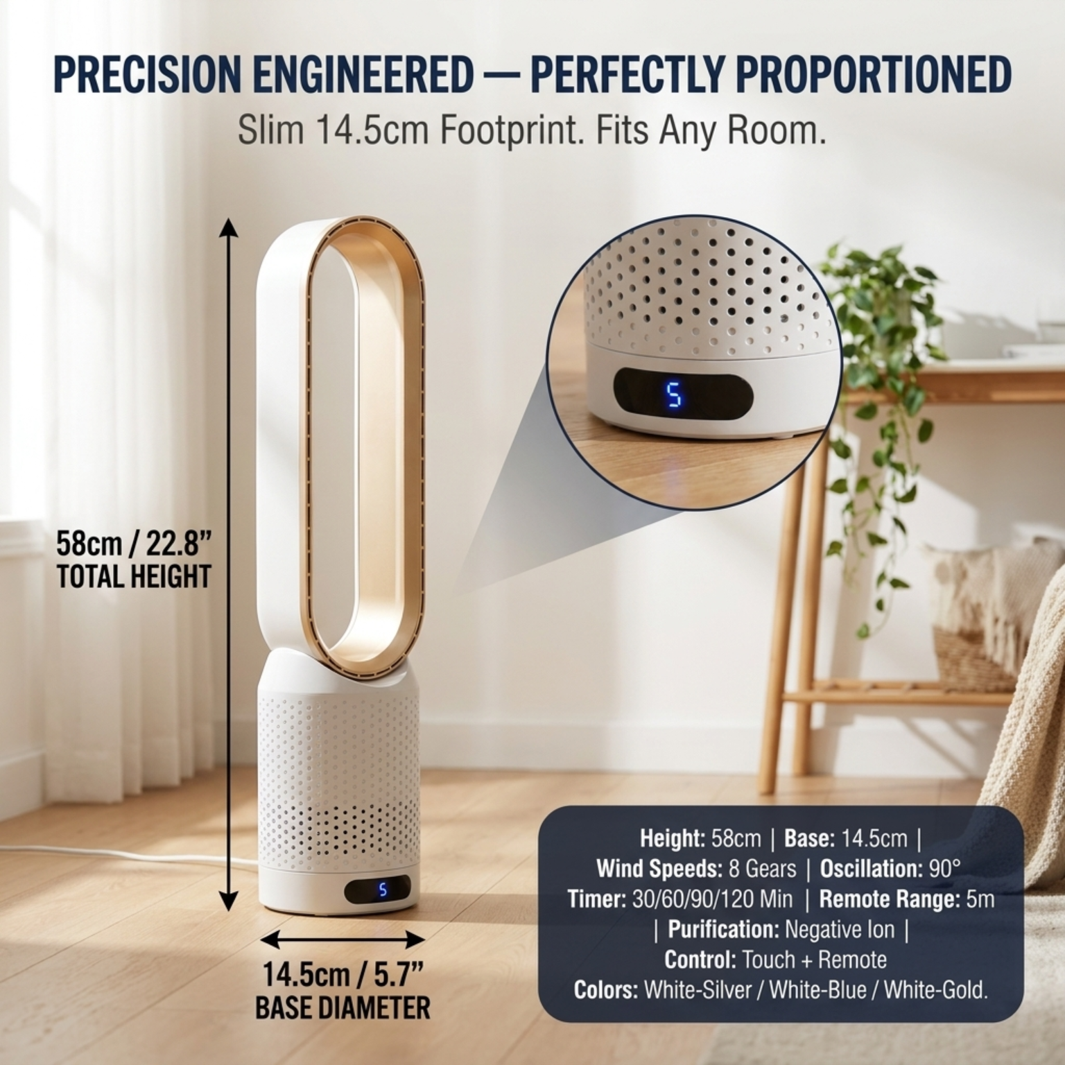 WhisParu Quiet Bladeless Tower Fan with Air Purification