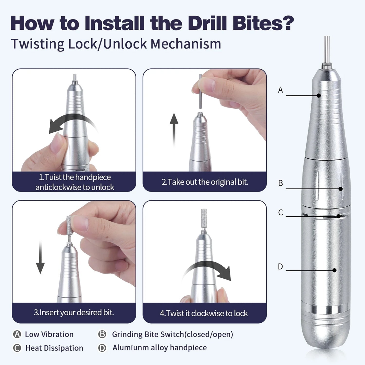 DrilixDox Cordless Nail Drill 45,000 RPM Professional E-File with 2000mAh Battery & 12-Piece Bit Set