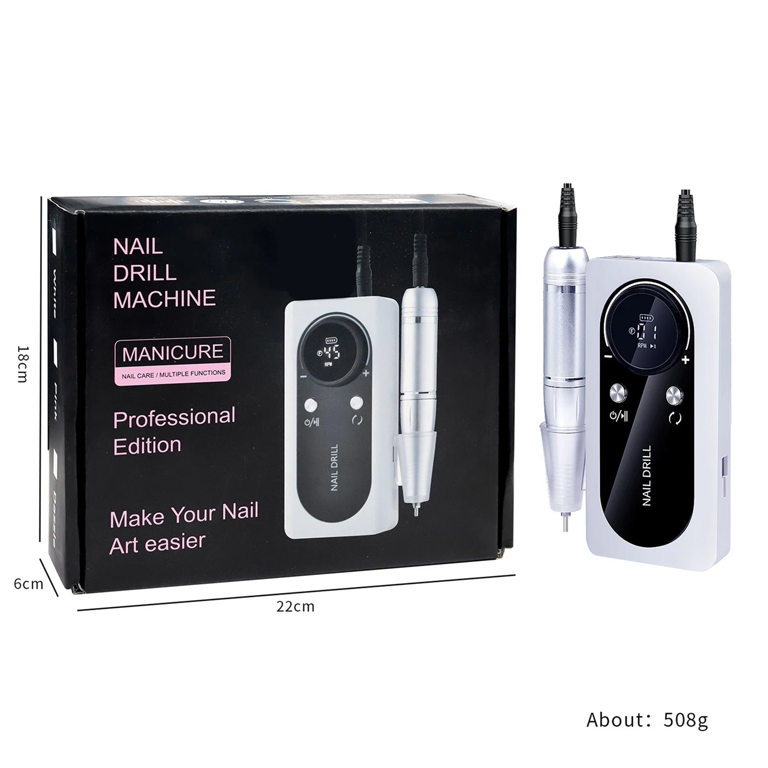 DrilixDox Cordless Nail Drill 45,000 RPM Professional E-File with 2000mAh Battery & 12-Piece Bit Set