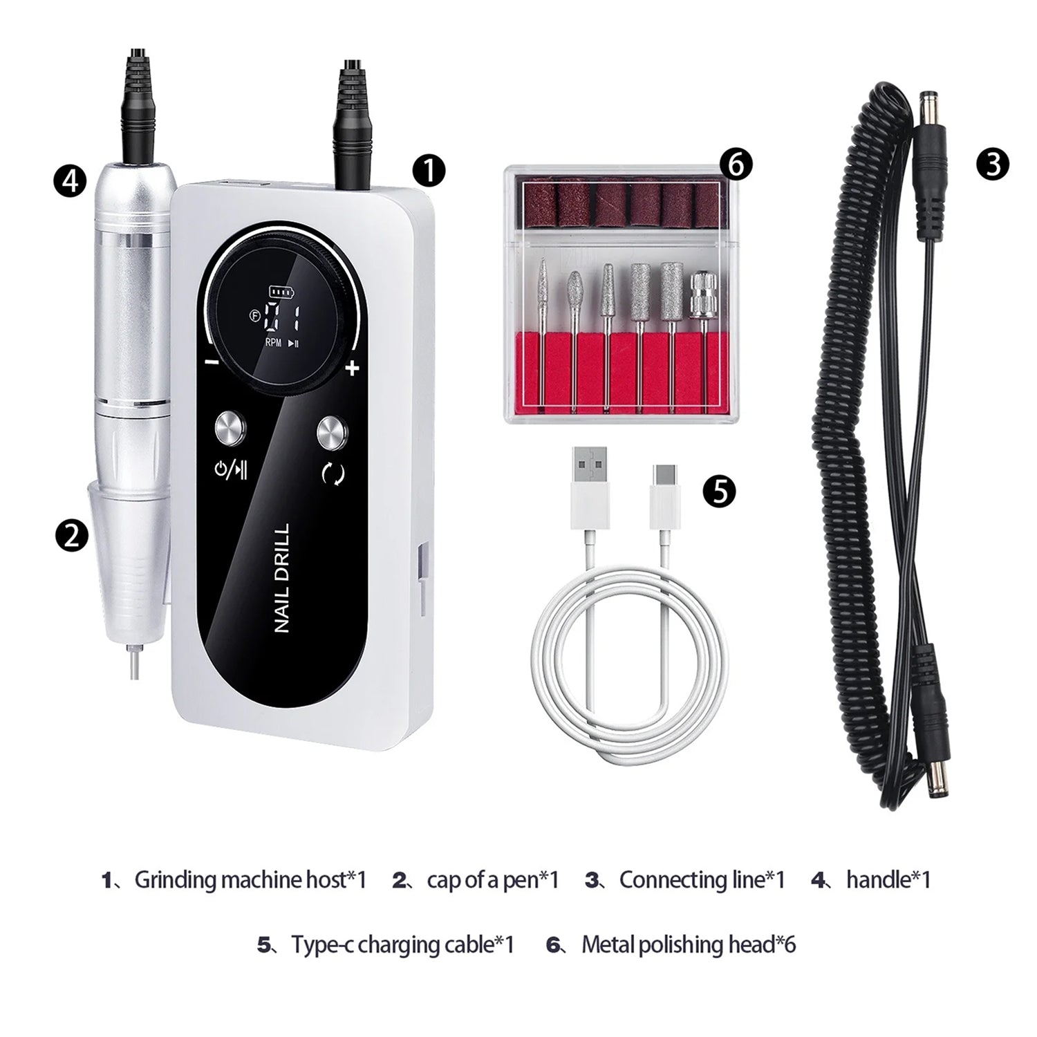 DrilixDox Cordless Nail Drill 45,000 RPM Professional E-File with 2000mAh Battery & 12-Piece Bit Set
