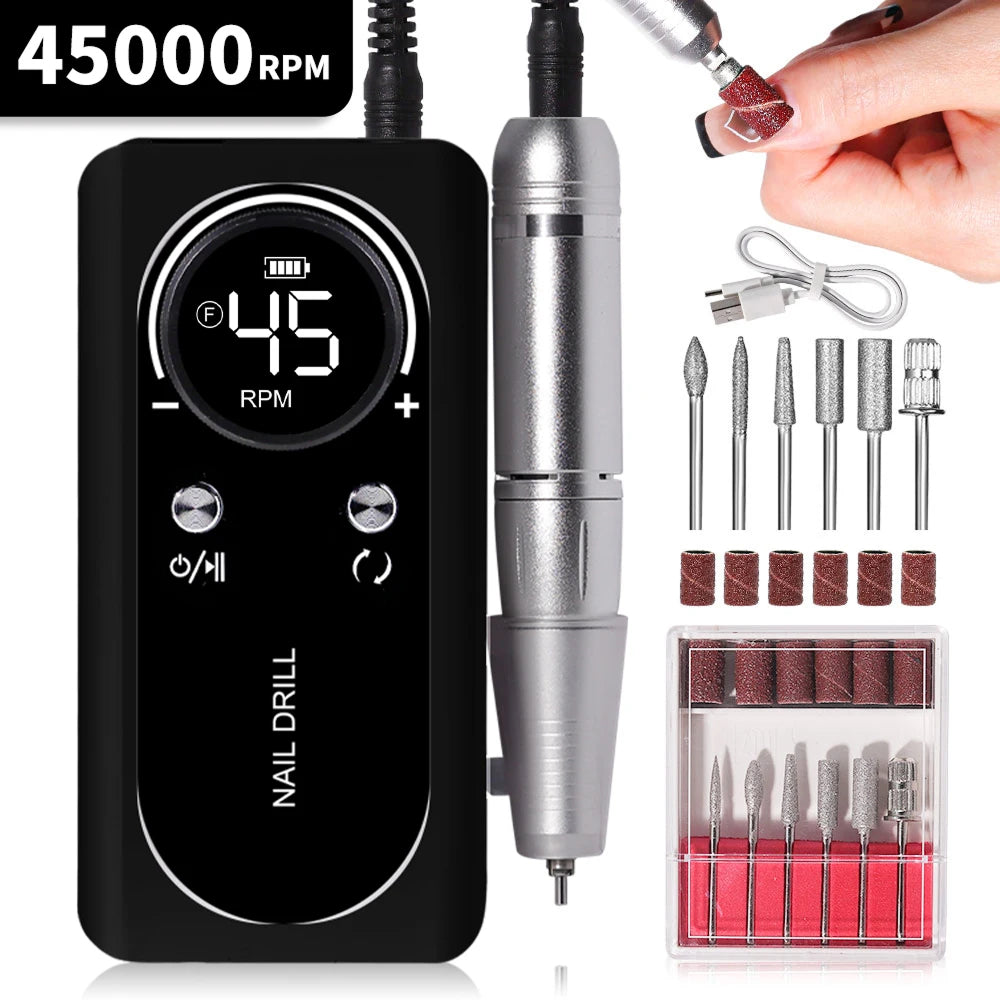 DrilixDox Cordless Nail Drill 45,000 RPM Professional E-File with 2000mAh Battery & 12-Piece Bit Set