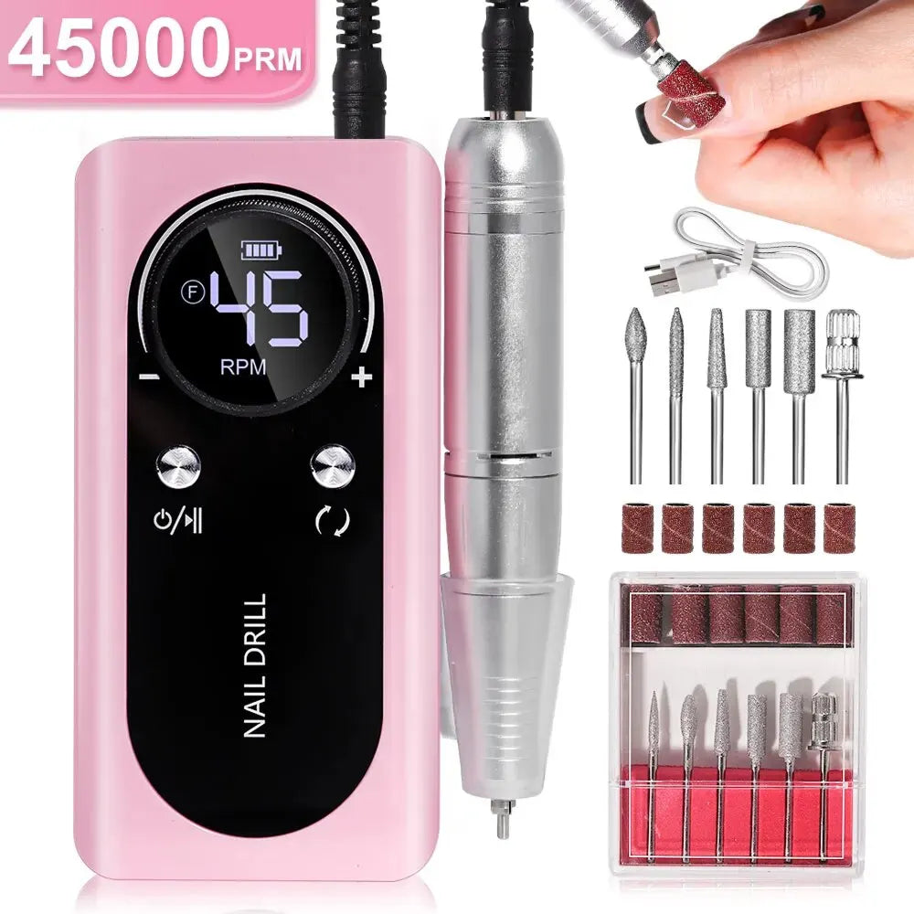 DrilixDox Cordless Nail Drill 45,000 RPM Professional E-File with 2000mAh Battery & 12-Piece Bit Set