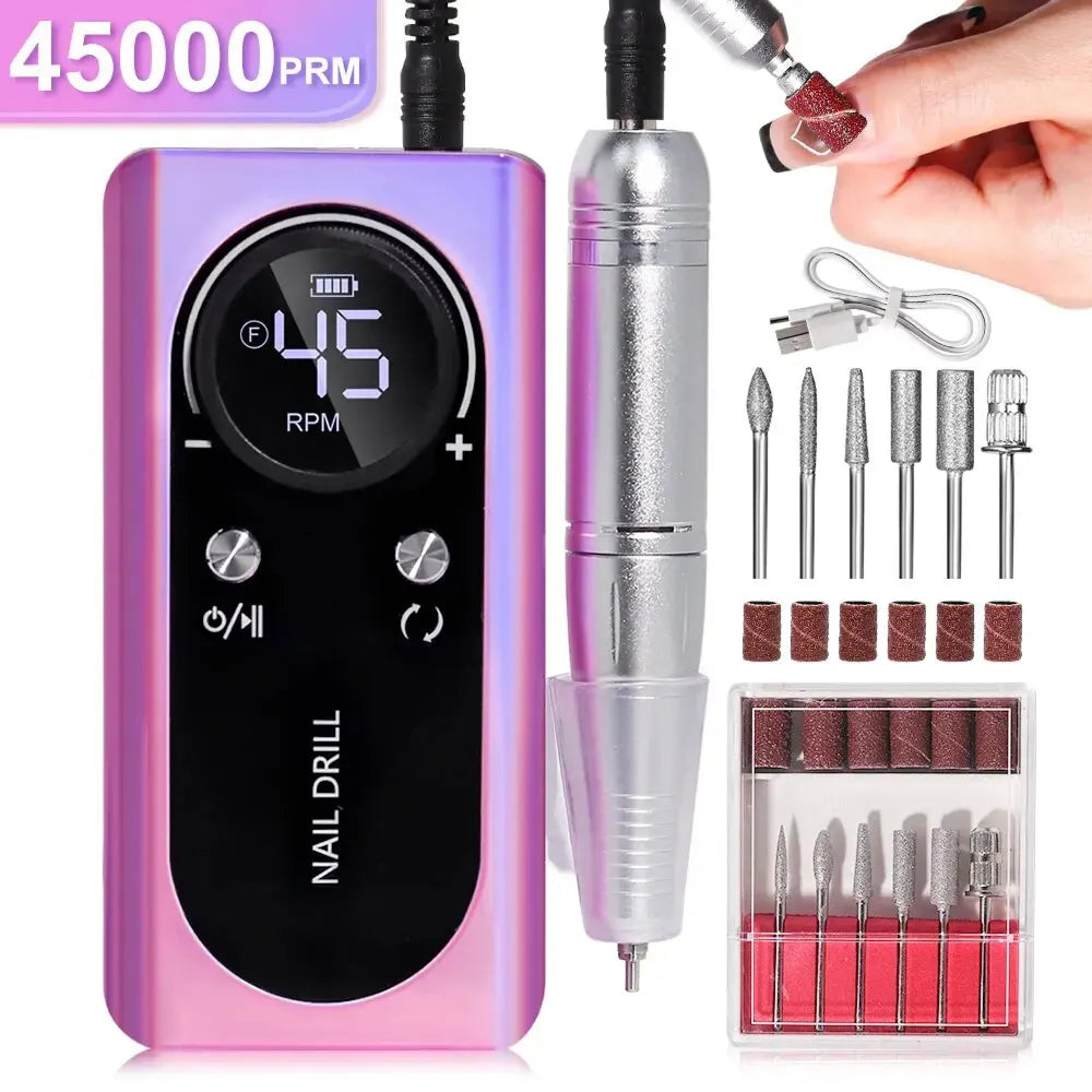 DrilixDox Cordless Nail Drill 45,000 RPM Professional E-File with 2000mAh Battery & 12-Piece Bit Set