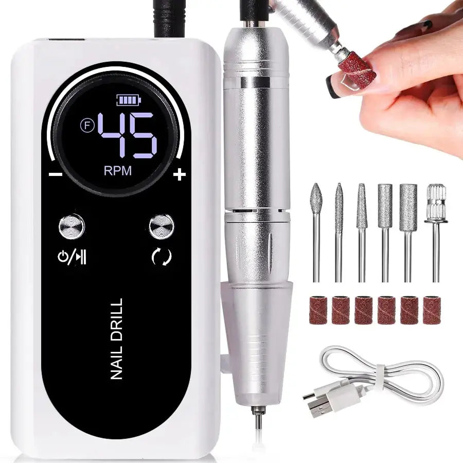 DrilixDox Cordless Nail Drill 45,000 RPM Professional E-File with 2000mAh Battery & 12-Piece Bit Set