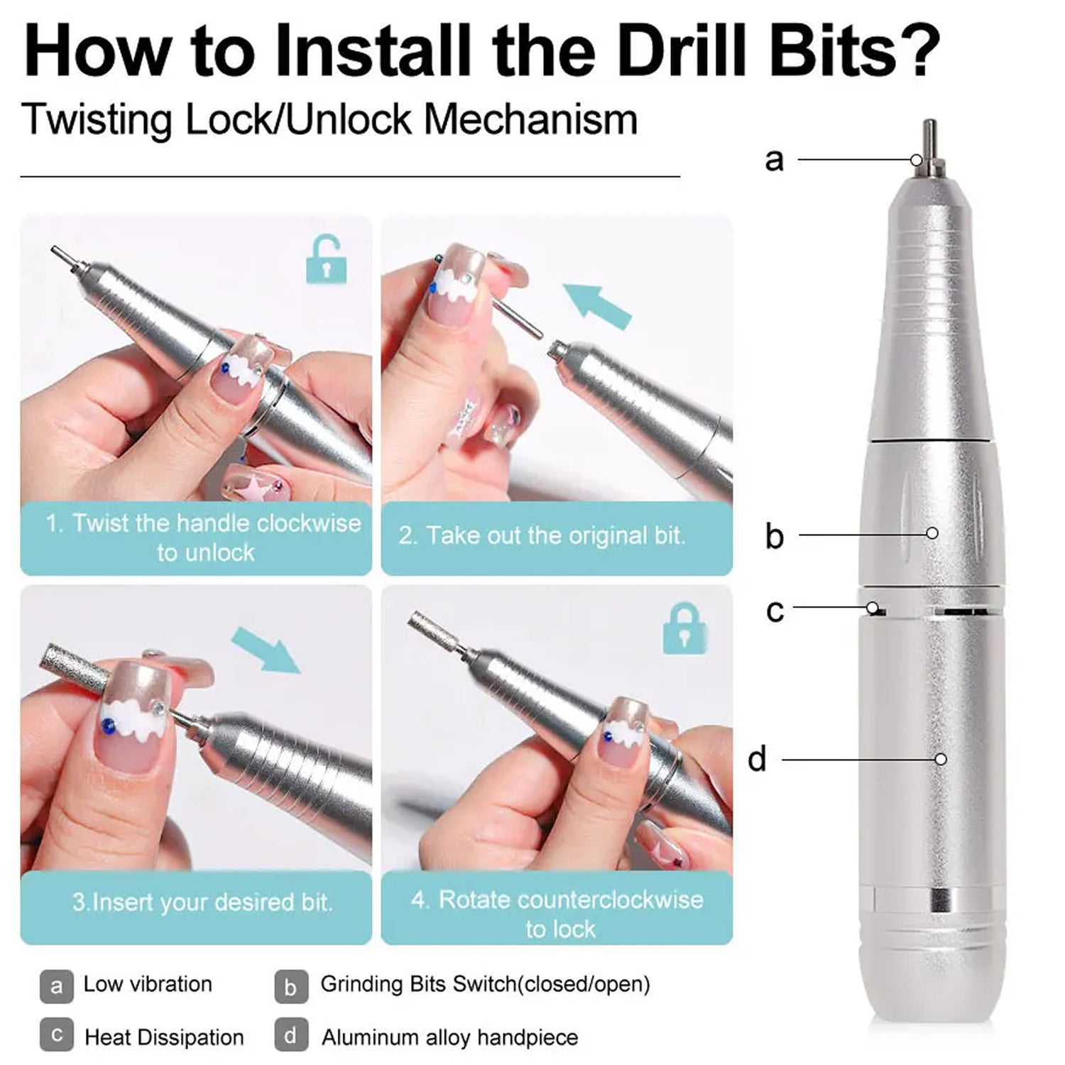 DrilixDox Cordless Nail Drill 45,000 RPM Professional E-File with 2000mAh Battery & 12-Piece Bit Set