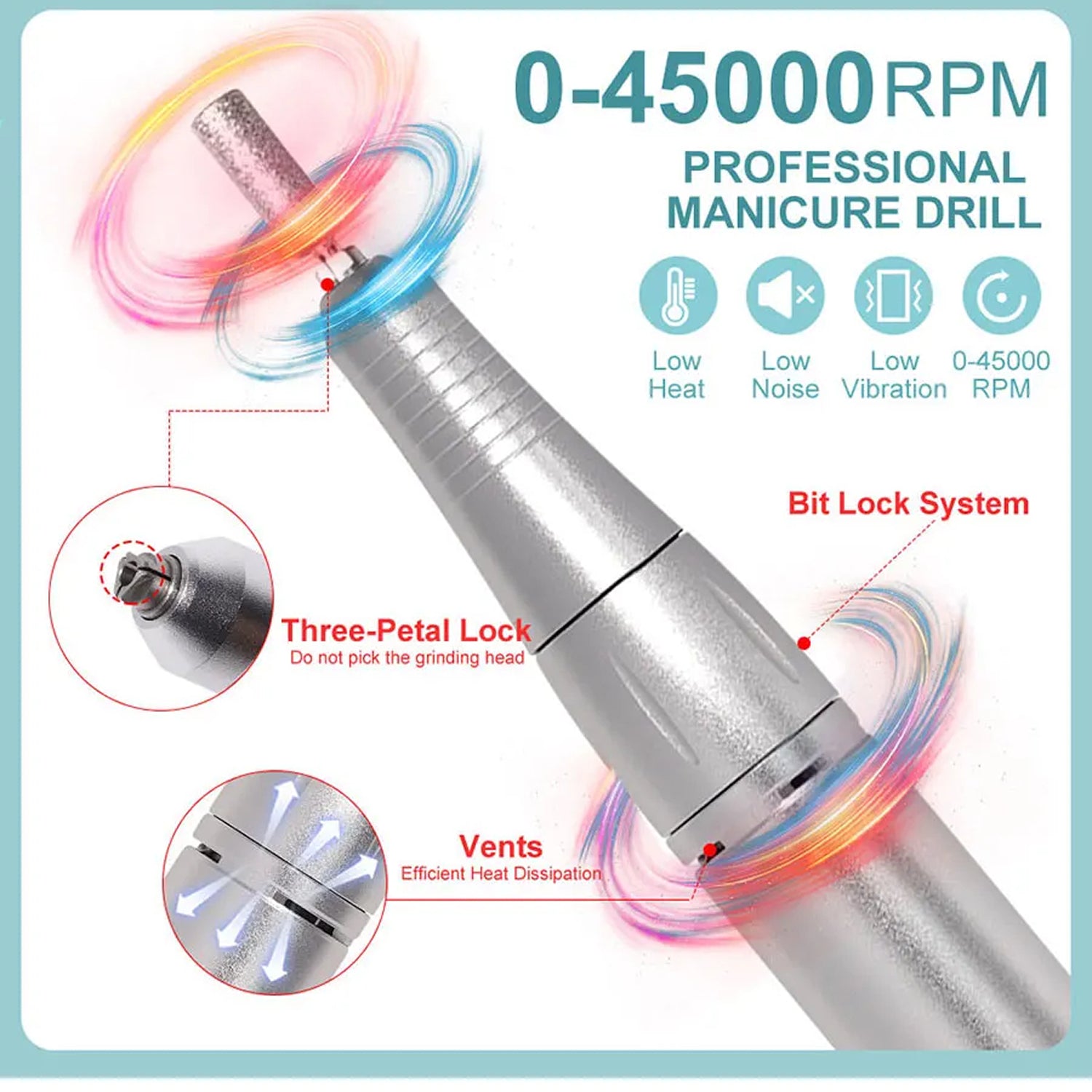 DrilixDox Cordless Nail Drill 45,000 RPM Professional E-File with 2000mAh Battery & 12-Piece Bit Set