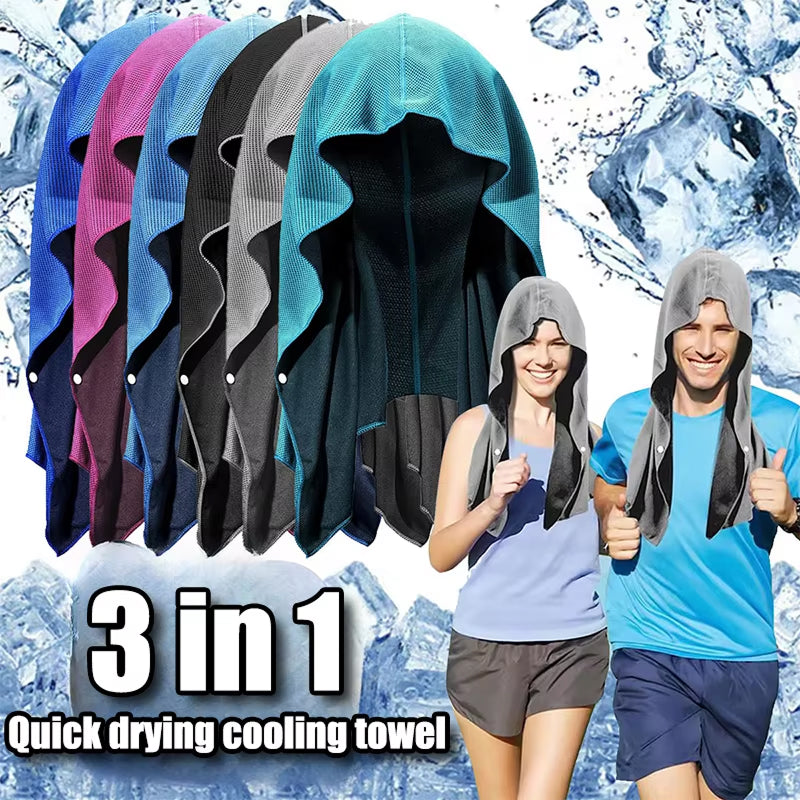 DryColix Cooling Towel Hooded 40+ UV Protection Instant 16°C Relief for Running and Outdoors