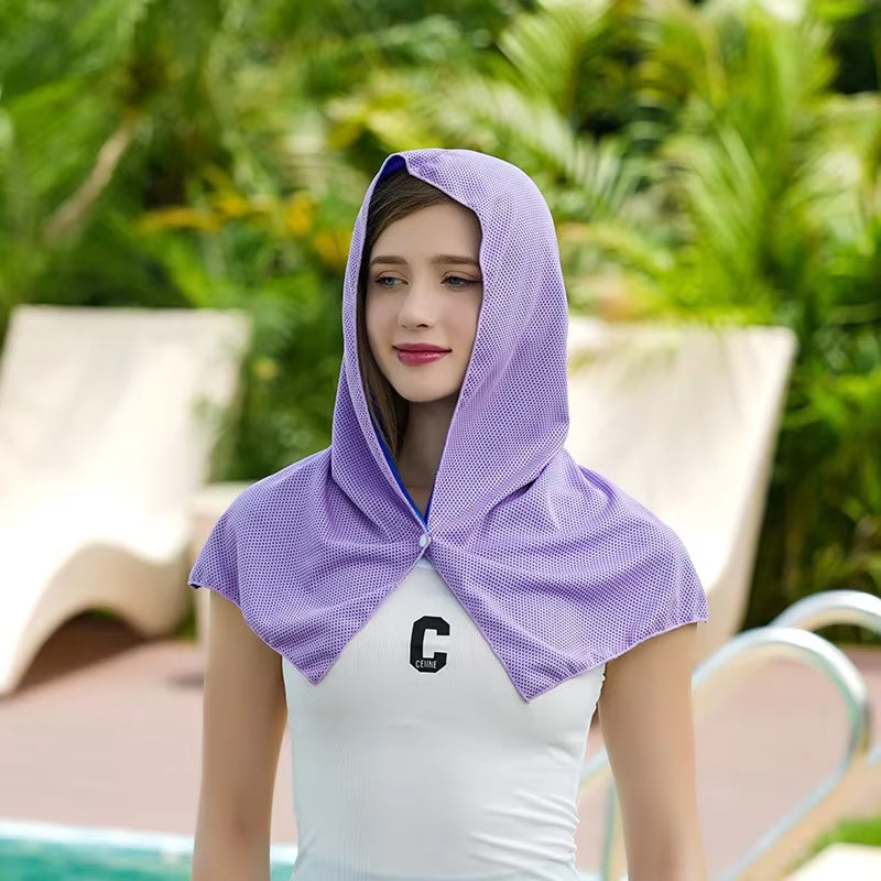 DryColix Cooling Towel Hooded 40+ UV Protection Instant 16°C Relief for Running and Outdoors