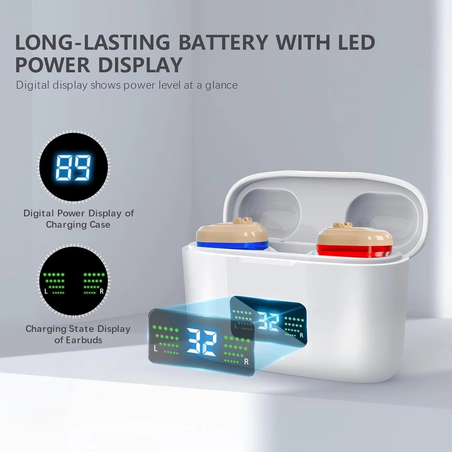 WelliTrue Digital Hearing Aids for Seniors 30dB Noise Reduction 240H Total Battery