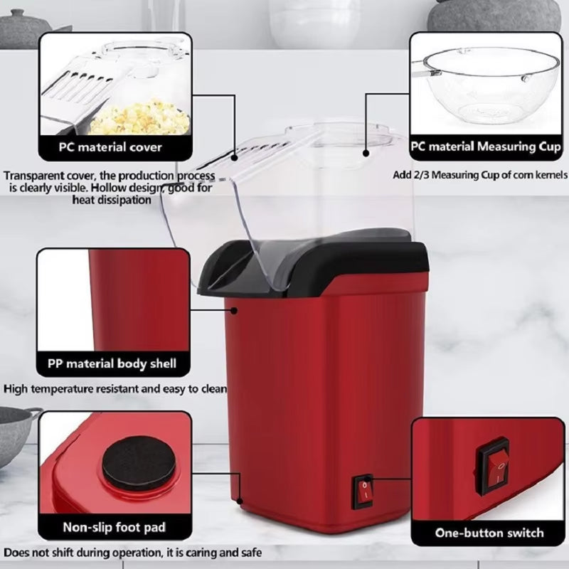 EaziCrisp Hot Air Popcorn Popper - 99% High Efficiency Oil-Free Popcorn Maker, Under 3 Minutes Fast Popping