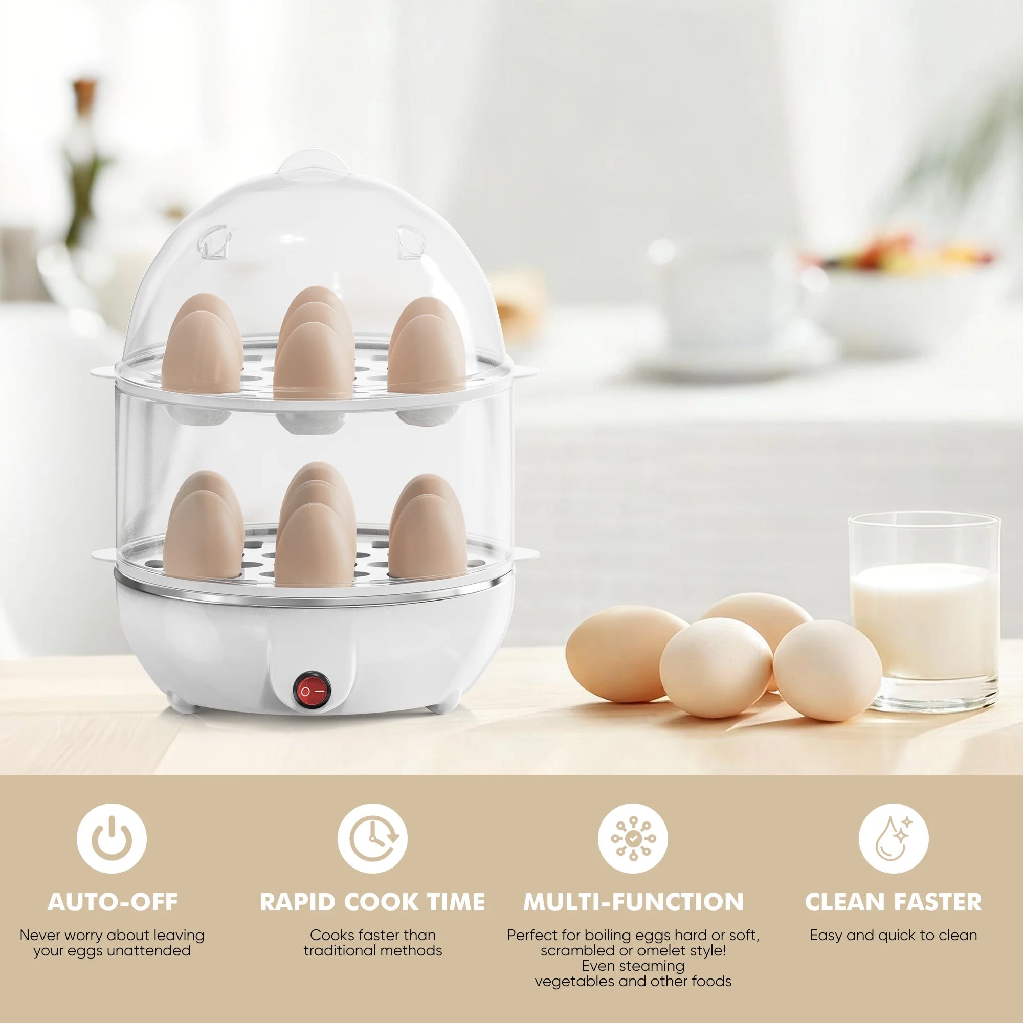 EgiMikix Dual-Layer Electric Egg Cooker with 14-Egg Capacity, Automatic Shut-Off and BPA-Free Steam Technology