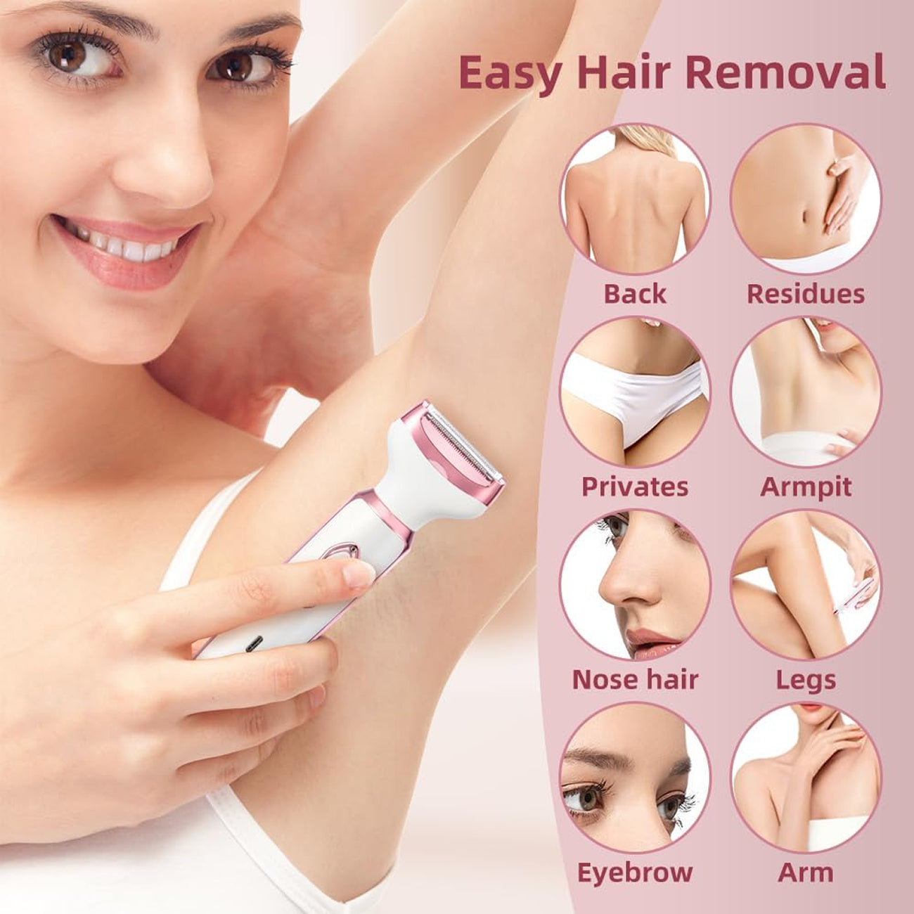 ElixMise 4-in-1 Waterproof Electric Razor for Women with 3-Blade Precision System, Sensitive Skin Tech and USB Rechargeable Base