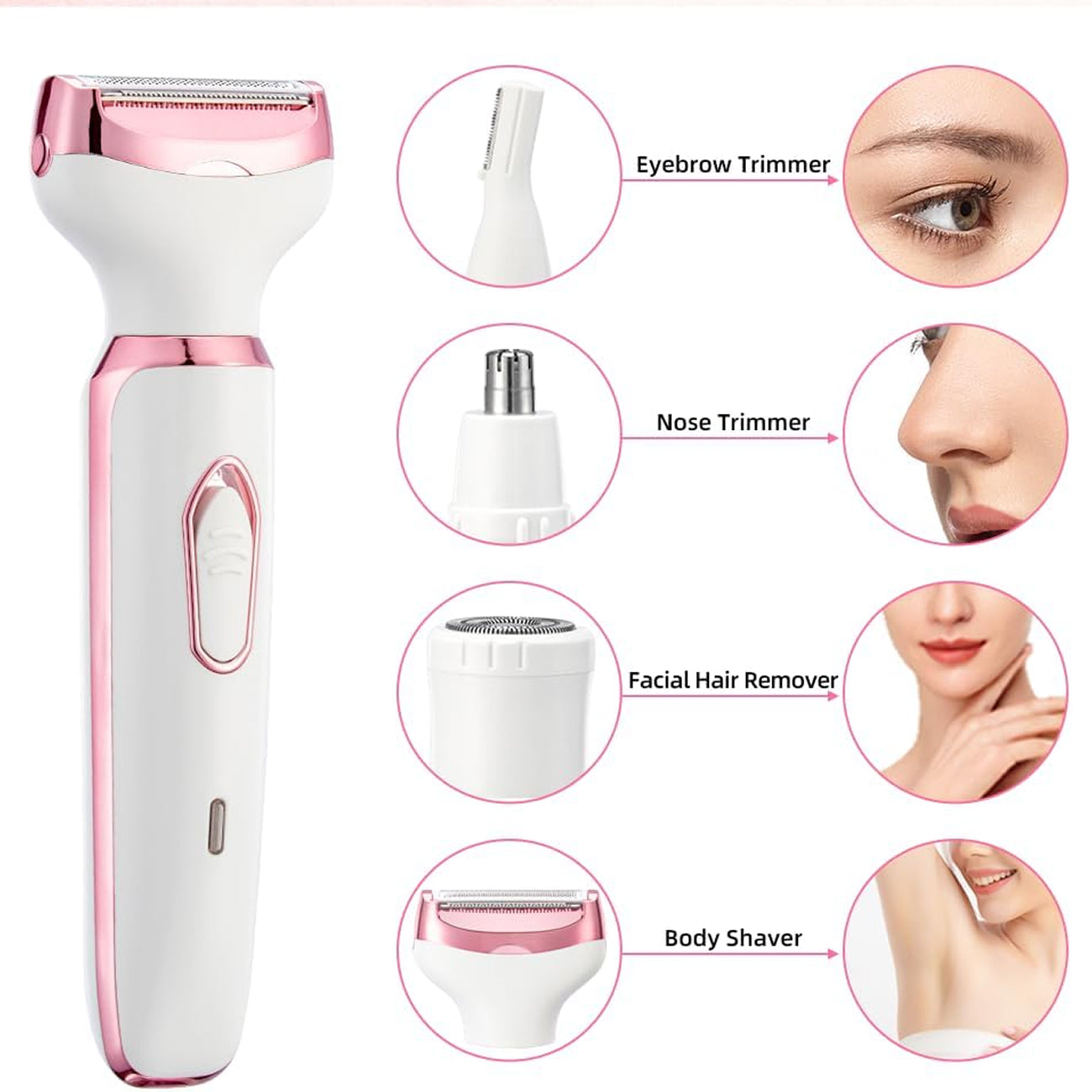 ElixMise 4-in-1 Waterproof Electric Razor for Women with 3-Blade Precision System, Sensitive Skin Tech and USB Rechargeable Base