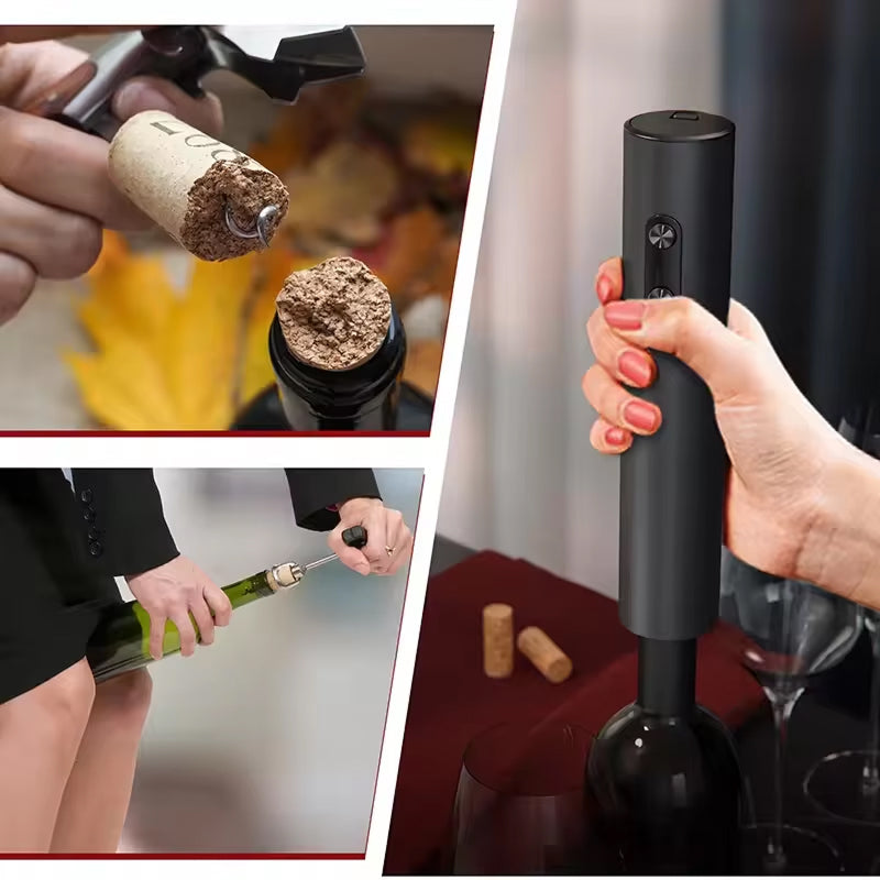 EnziVine 5-Piece Electric Wine Opener Set with 8-Second Rapid Extraction, Vacuum Preserver and Elegant Storage Base