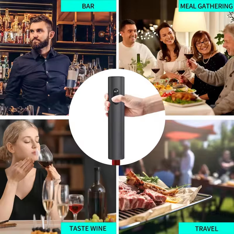 EnziVine 5-Piece Electric Wine Opener Set with 8-Second Rapid Extraction, Vacuum Preserver and Elegant Storage Base