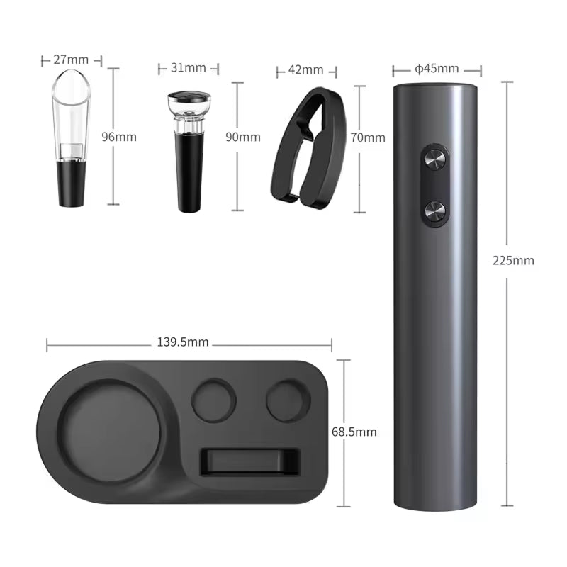 EnziVine 5-Piece Electric Wine Opener Set with 8-Second Rapid Extraction, Vacuum Preserver and Elegant Storage Base