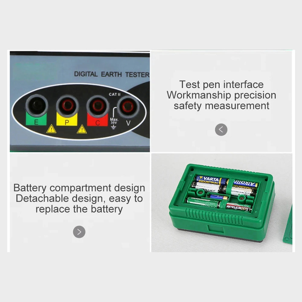 Digital Earth Ground Tester 0-2000 Ohm Resistance Meter 500V Overload Protection Waterproof Outdoor EthixLovi