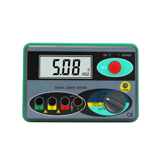 Digital Earth Ground Tester 0-2000 Ohm Resistance Meter 500V Overload Protection Waterproof Outdoor EthixLovi