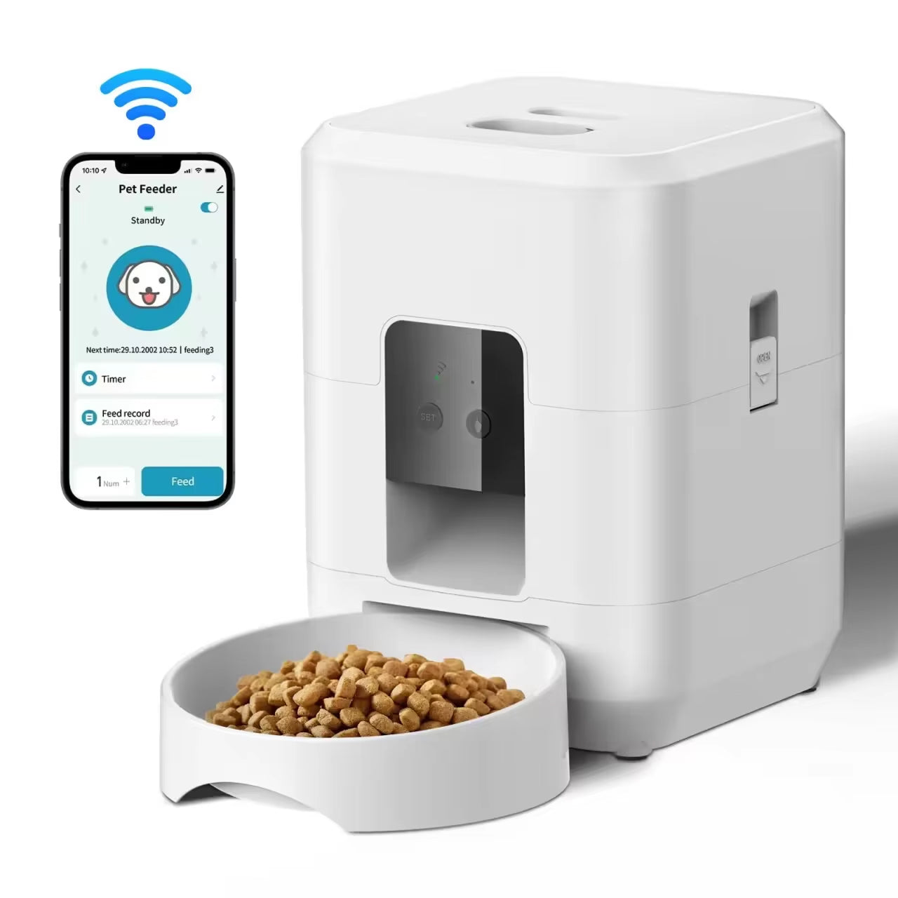 BostFoni Smart Automatic Cat Feeder with 10 Daily Meal Schedules, App Notifications and Anti-Jam Rotor System