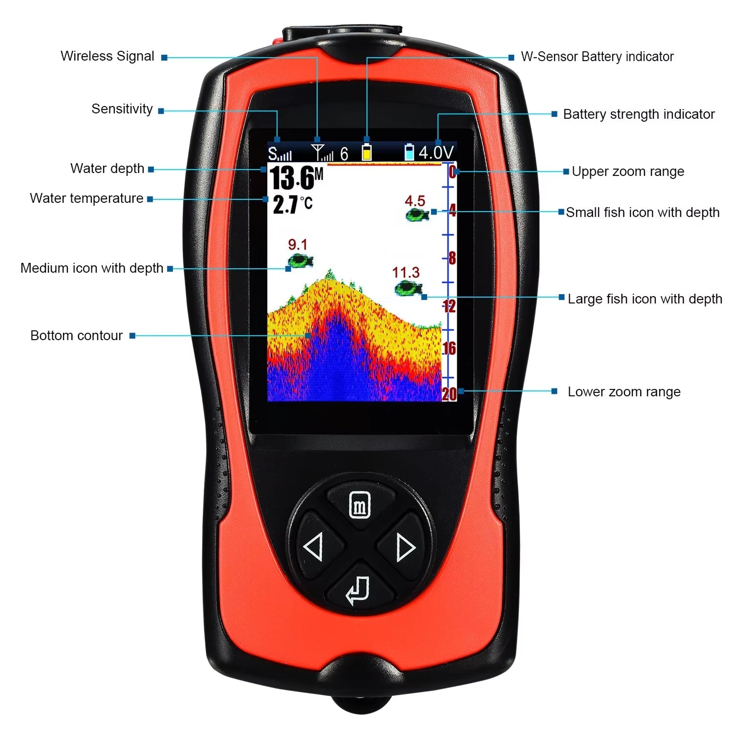 Wireless Fish Finder Portable Sonar 150m Range 2.4 TFT Color Display