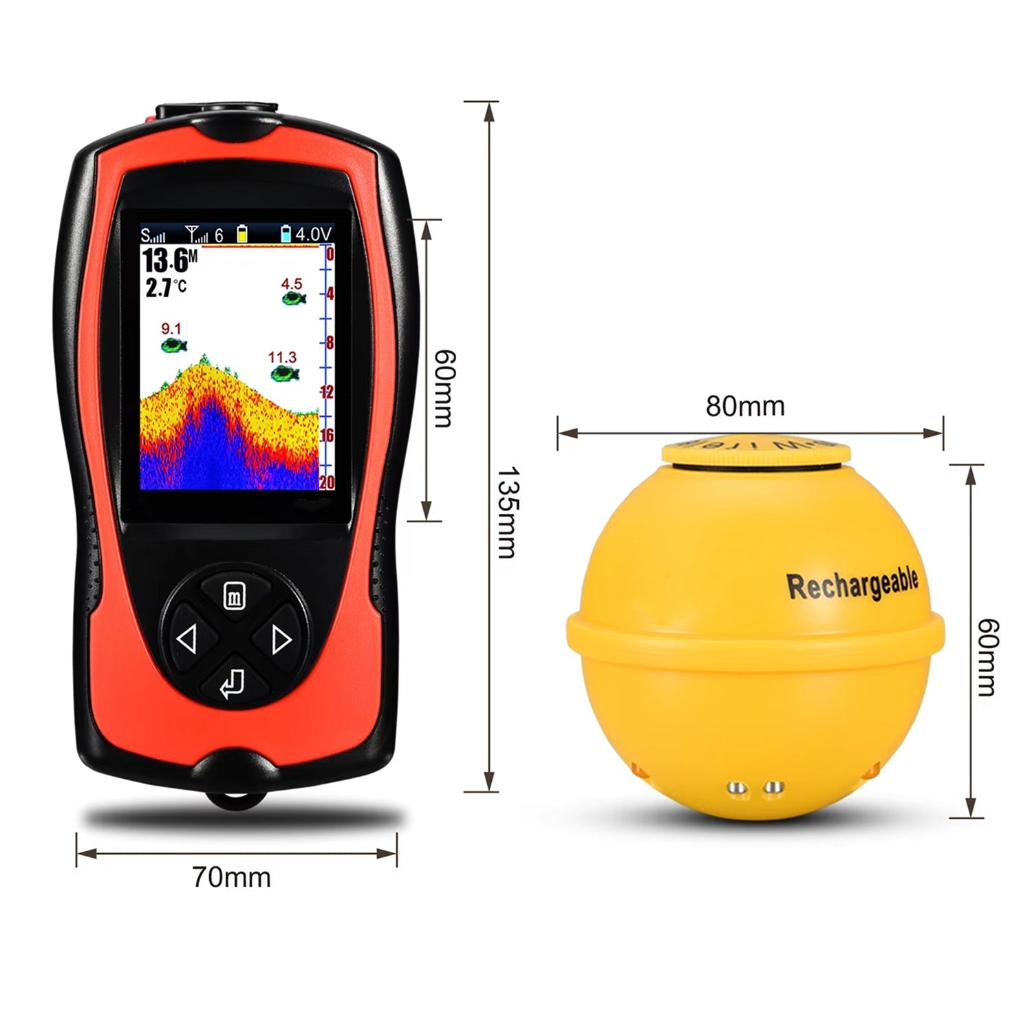 Wireless Fish Finder Portable Sonar 150m Range 2.4 TFT Color Display