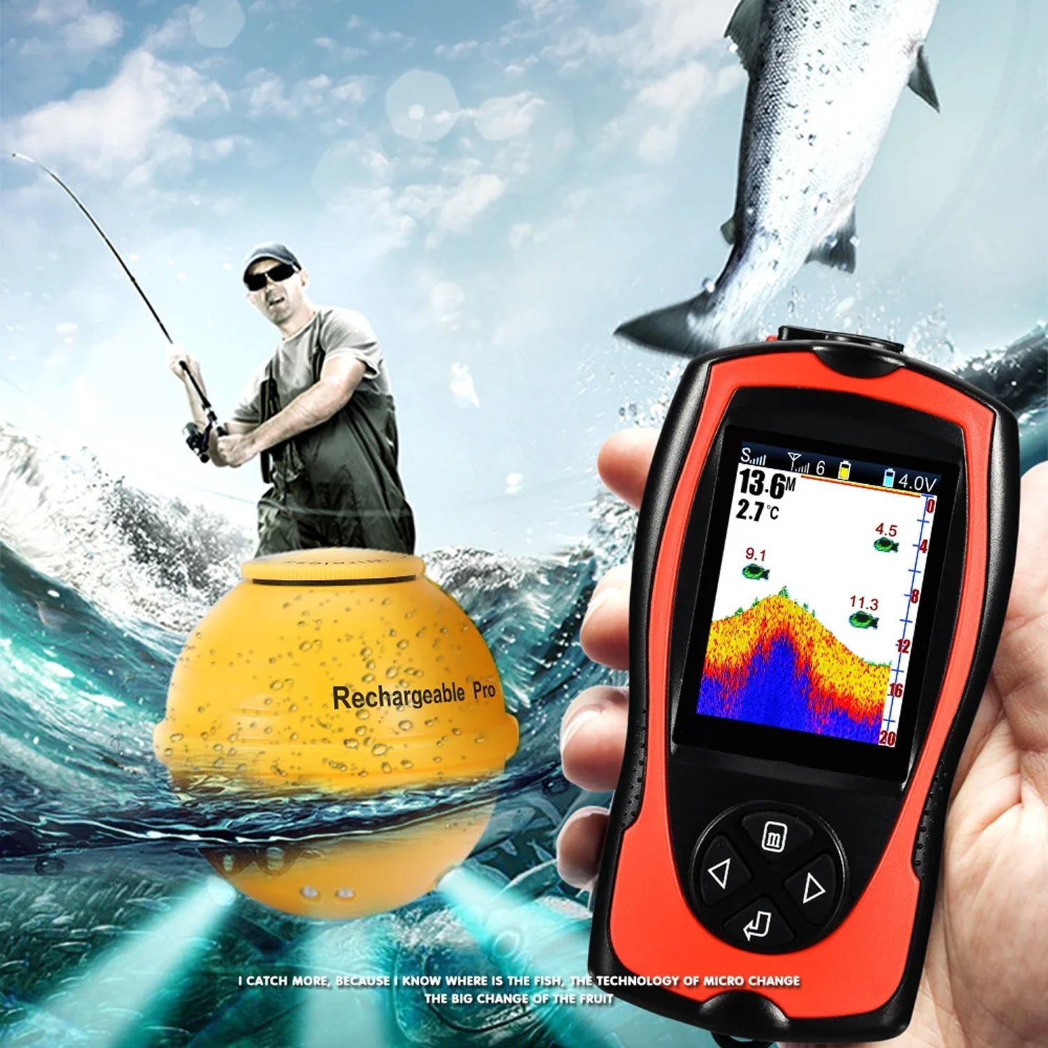 Wireless Fish Finder Portable Sonar 150m Range 2.4 TFT Color Display