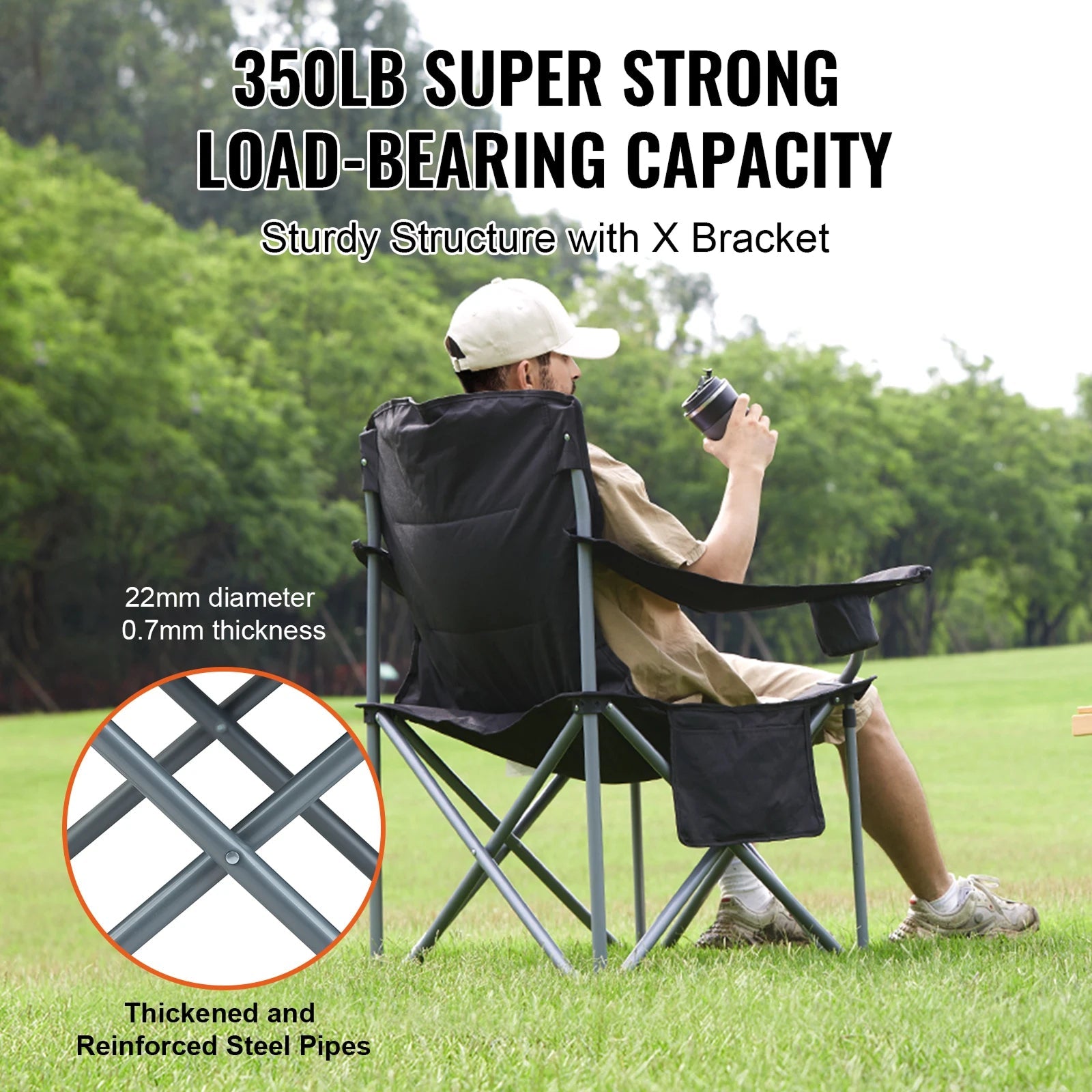 Portable Fishing Chair with Cooler Bag 350 lbs Capacity Foldable